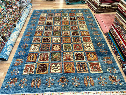 "Squares in Blue” – Wool Carpet (6’8 × 9’8 ft)